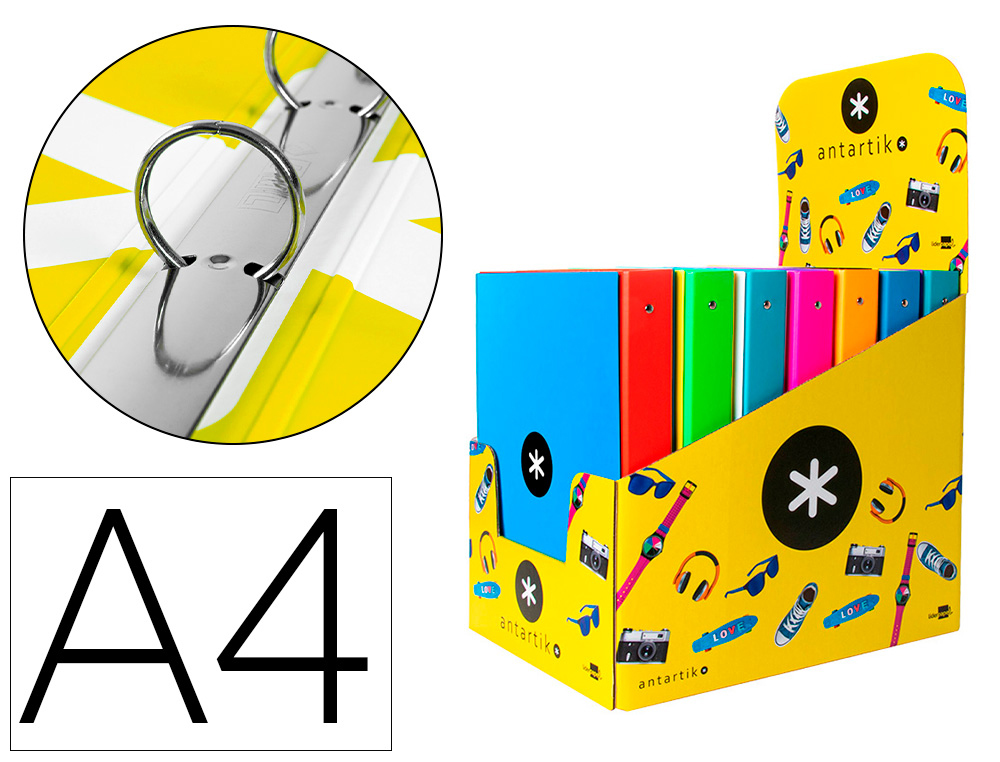 CARPETA ANTARTIK A4 FORRADA 4 ANILLAS 25 MM REDONDAS COLORES SURTIDOS