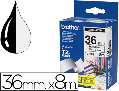 CINTA BROTHER TZE261 BLANCO-NEGRO 36MM LONGITUD 8 MT