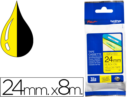 CINTA BROTHER TZE651 AMARILLO/NEGRO 24MM LONGITUD DE 8MTS