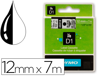 CINTA DYMO NEGRO TRANSPARENTE 12MM X7 MT D1
