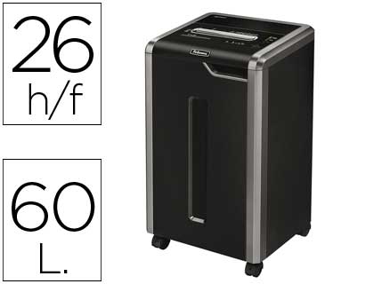 DESTRUCTORA DE DOCUMENTOS FELLOWES 325I CICLO TRABAJO CONTINUO CAPACIDAD DE CORTE 26H CLIPS TARJETAS CD 83L