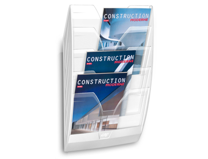 EXPOSITOR MURAL CEP DE PARED CON 5 COMPARTIMENTOS TRANSPARENTE Y BLANCO 580X122X350MM