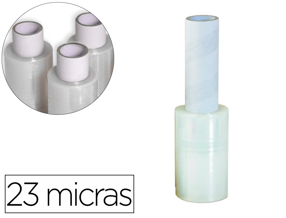 FILM EXTENSIBLE MANUAL ANCHO 100 MM LARGO 150 MT ESPESOR 23 MICRAS TRANSPARENTE