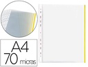 [KF18053] FUNDA MULTITALADRO Q-CONNECT DIN A4 70 MC PP CRISTAL CON BORDE AMARILLO BOLSA DE 10 UDS