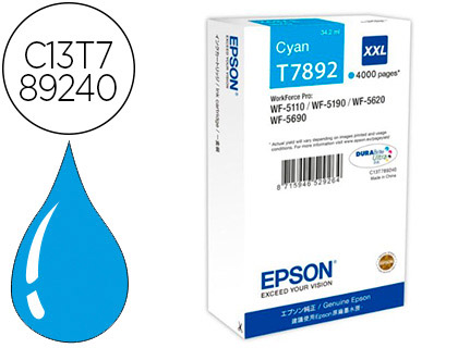 INK-JET EPSON T7892XXL WF-5110 / 5190 / 5620 / 5690 CIAN ALTA CAPACIDAD