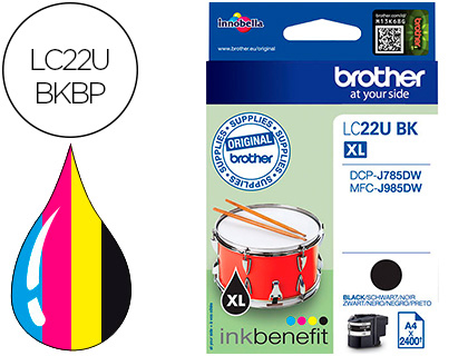 INK-JET BROTHER LC22UBK XL DCP-J785DW / DCP-J785DWXL / MFC-J985DW / MFC-J985DW NEGRO 2.400 PAG