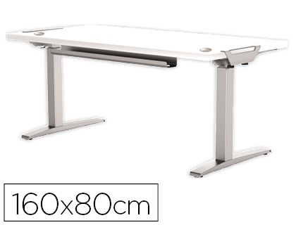 MESA DE OFICINA LEVADO BASE METAL ACERO PINTADO SISTEMA ELECTRICO REGULABLE ALTURA TABLERO BLANCO 160 X 80 CM