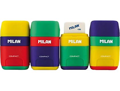 SACAPUNTAS MILAN PLASTICO 2 USOS CON GOMA COMPACT MIX