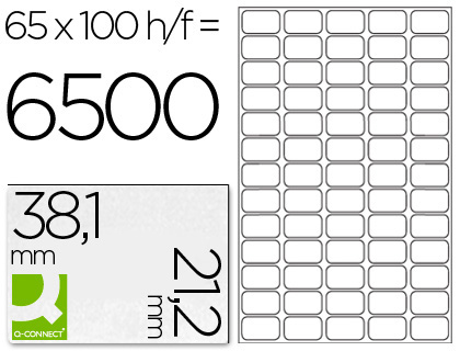 ETIQUETA ADHESIVA Q-CONNECT KF15386 TAMAÑO 38,1X21,2 MM FOTOCOPIADORA LASER INK-JET CAJA CON 100 HOJAS DIN A4