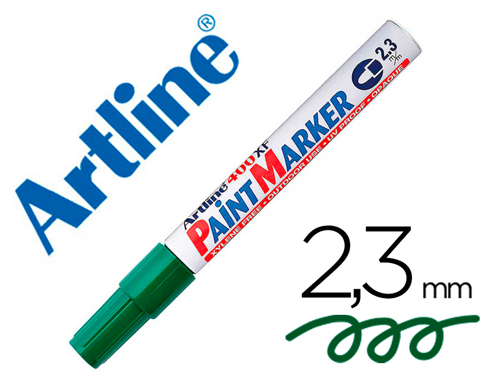 ROTULADOR ARTLINE MARCADOR PERMANENTE EK-400 XF VERDE -PUNTA REDONDA 2.3 MM -METAL CAUCHO Y PLASTICO