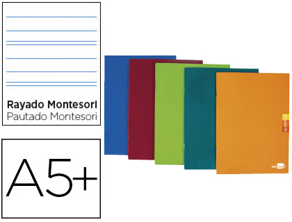LIBRETA LIDERPAPEL SCRIPTUS A5 PLUS 48 HOJAS 90G/M2 RAYADO MONTESSORI 3,5MM CON MARGEN COLORES SURTIDOS