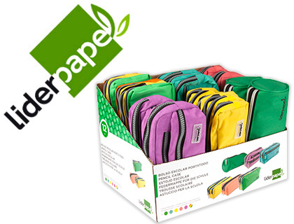 BOLSO ESCOLAR LIDERPAPEL PORTATODO EXPOSITOR DE 12 UNIDADES COLORES Y MODELOS SURTIDOS