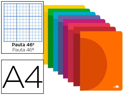 LIBRETA LIDERPAPEL 360 TAPA DE PLASTICO A4 48 HOJAS 90G/M2 RAYADO Nº46 COLORES SURTIDOS