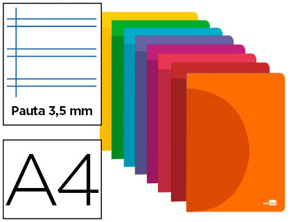 LIBRETA LIDERPAPEL 360 TAPA DE PLASTICO A4 48 HOJAS 90G/M2 PAUTA 4 3,5MM CON MARGEN COLORES SURTIDOS