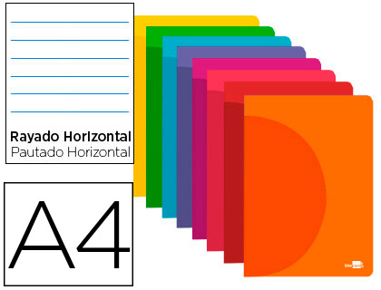 LIBRETA LIDERPAPEL 360 TAPA DE PLASTICO A4 48 HOJAS 90G/M2 HORIZONTAL CON MARGEN COLORES SURTIDOS