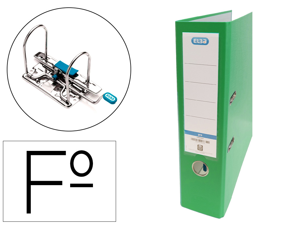 ARCHIVADOR DE PALANCA ELBA CARTON FORRADO PVC CON RADO TOP FOLIO LOMO 80 MM VERDE