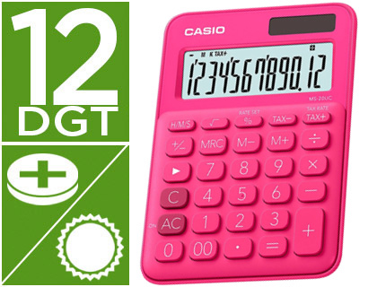 CALCULADORA CASIO MS-20UC-RD SOBREMESA 12 DIGITOS TAX +/- COLOR FUCSIA