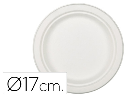 PLATO DE FIBRA NATURAL NUPIK BIODEGRADABLE BLANCO 17 CM DE DIAMETRO APTO MICROONDAS PAQUETE DE 50 UNIDADES