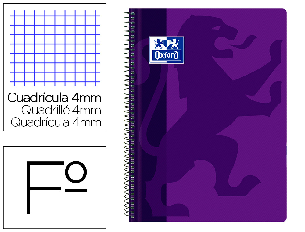 CUADERNO ESPIRAL OXFORD SCHOOL CLASSIC TAPA POLIPROPILENO FOLIO 80 HOJAS CUADRO 4 MM CON MARGEN