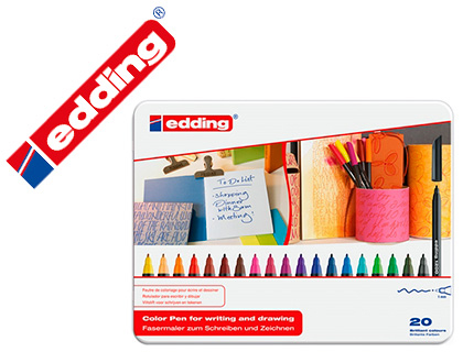 ROTULADOR EDDING PUNTA FIBRA 1200 CAJA METAL 20 COLORES SURTIDOS PUNTA REDONDA 0,5 MM EXPOSITOR DE 8 UNIDADES + 8