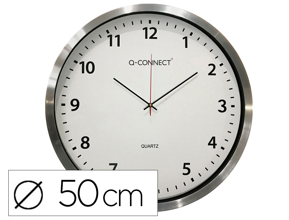 RELOJ Q-CONNECT DE PARED PLASTICO OFICINA REDONDO 50 CM MARCO CROMADO