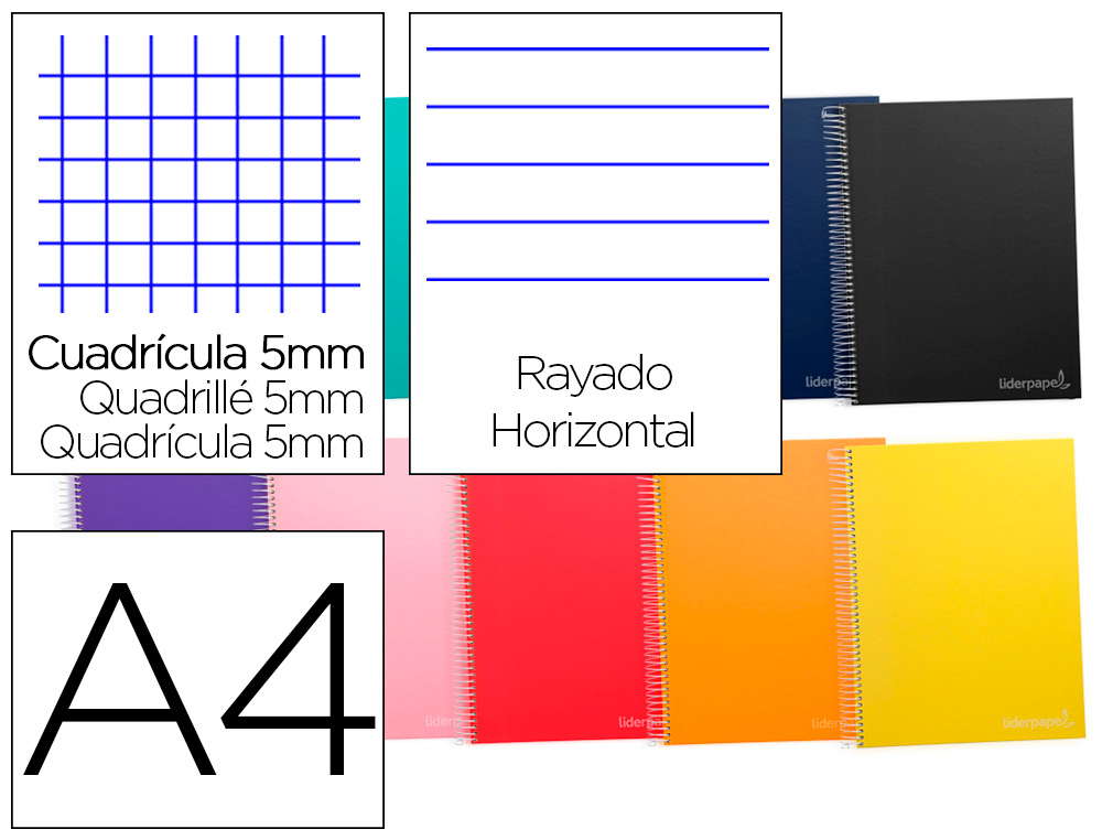 CUADERNO ESPIRAL LIDERPAPEL A4 MICRO JOLLY MULTIDISCIPLINA TAPA FORRADA 140H 75GR 28H 5MM 112H HRTAL.