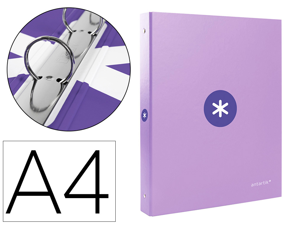 CARPETA LIDERPAPEL ANTARTIK A4 FORRADA 4 ANILLAS 25 MM REDONDAS COLOR LILA