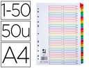 [KF17976] SEPARADOR NUMERICO Q-CONNECT CARTON 1-50 JUEGO DE 50 SEPARADORES DIN A4 MULTITALADRO
