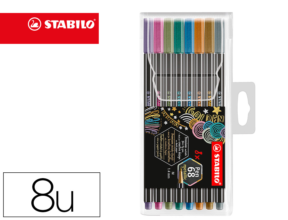 ROTULADOR STABILO PUNTA DE FIBRA PEN 68 METALLIC ESTUCHE PLASTICO DE 8 UNIDADES COLORES SURTIDOS