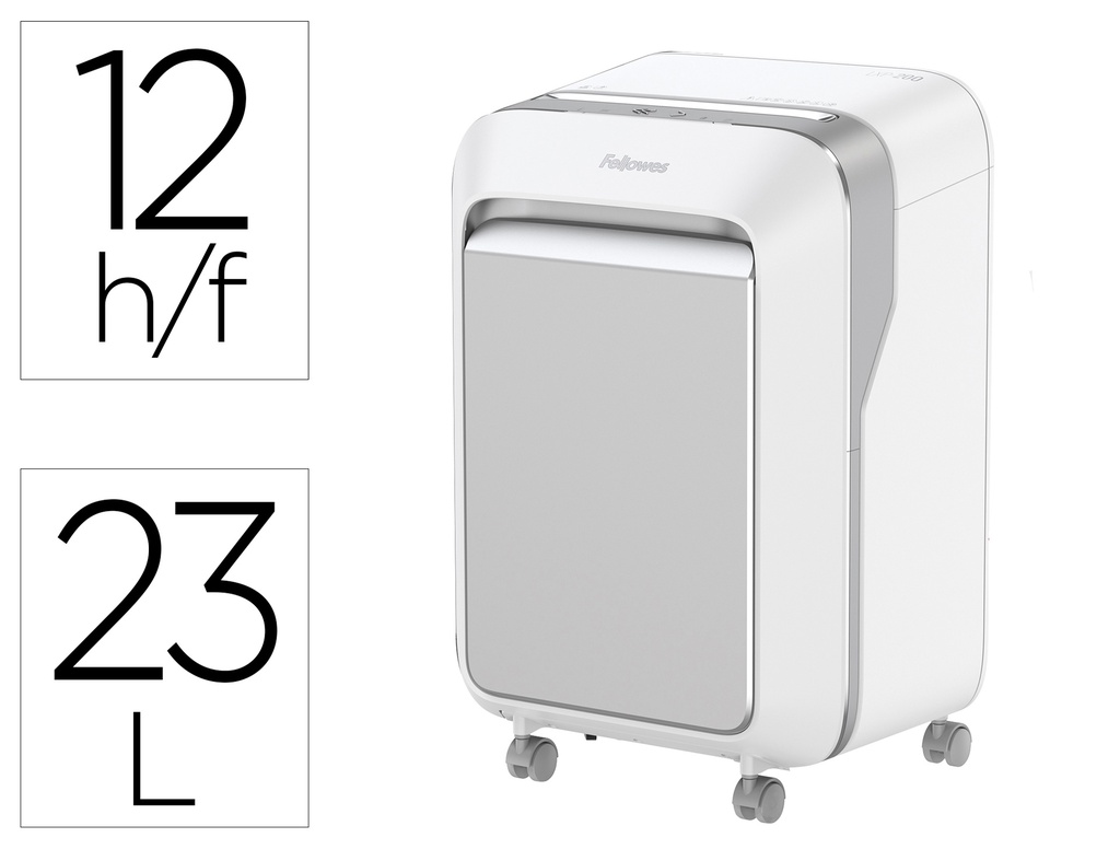DESTRUCTORA DE DOCUMENTOS FELLOWES LX211 CAPACIDAD DE 12 HOJAS SEGURIDAD P5 BLANCA PAPELERA 23 L GRAPAS