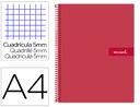 [BA06] CUADERNO ESPIRAL LIDERPAPEL A4 MICRO CRAFTY TAPA FORRADA 120H 90 GR CUADRO 5 MM 5 BANDAS 4 COLORES COLOR ROJO