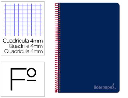 CUADERNO ESPIRAL LIDERPAPEL FOLIO WITTY TAPA DURA 80H 75GR CUADRO 4MM CON MARGEN COLOR AZUL OSCURO