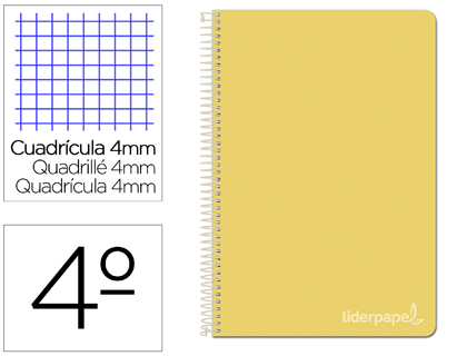 CUADERNO ESPIRAL LIDERPAPEL CUARTO WITTY TAPA DURA 80H 75GR CUADRO 4MM CON MARGEN COLOR AMARILLO