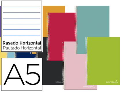 CUADERNO ESPIRAL LIDERPAPEL A5 MICRO JOLLY TAPA FORRADA 140H 75 GR HORIZONTAL 5 BANDAS6 TALADROS COLORES SURTIDOS