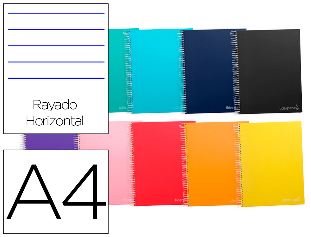 CUADERNO ESPIRAL LIDERPAPEL A4 MICRO JOLLY TAPA FORRADA 140H 75 GR HORIZONTAL 5 BANDAS4 TALADROS COLORES SURTIDOS