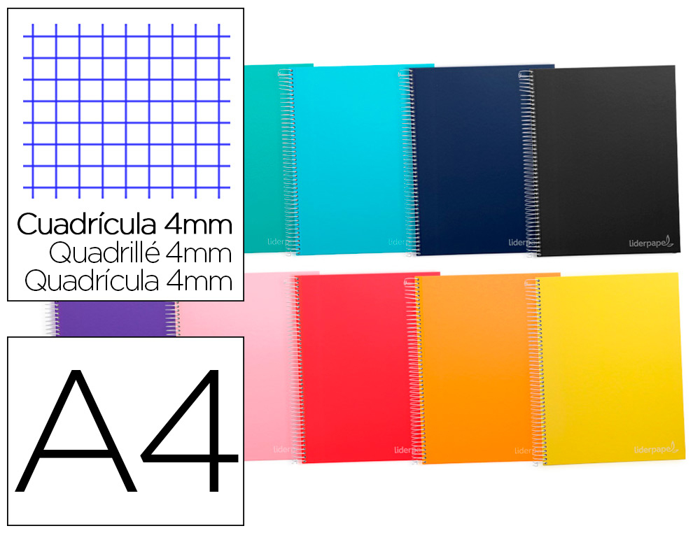 CUADERNO ESPIRAL LIDERPAPEL A4 MICRO JOLLY TAPA FORRADA 140H 75 GR CUADRO 4MM 5 BANDAS4 TALADROS COLORES SURTIDOS
