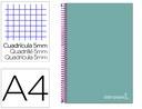 [BA97] CUADERNO ESPIRAL LIDERPAPEL A4 MICRO JOLLY TAPA FORRADA 140H 75 GR CUADRO 5MM 5 BANDAS4 TALADROS COLOR TURQUESA