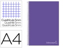 [BA51] CUADERNO ESPIRAL LIDERPAPEL A4 MICRO JOLLY TAPA FORRADA 140H 75 GR CUADRO 5MM 5 BANDAS 4 TALADROS COLOR LILA