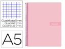 [BJ75] CUADERNO ESPIRAL LIDERPAPEL A5 MICRO CRAFTY TAPA FORRADA 120H 90 GR CUADRO 5MM 5 BANDAS6 TALADROS COLOR ROSA