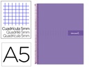 [BJ73] CUADERNO ESPIRAL LIDERPAPEL A5 MICRO CRAFTY TAPA FORRADA 120H 90 GR CUADRO 5MM 5 BANDAS6 TALADROS COLOR VIOLETA