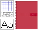 [BJ09] CUADERNO ESPIRAL LIDERPAPEL A5 MICRO CRAFTY TAPA FORRADA 120H 90 GR CUADRO 5MM 5 BANDAS6 TALADROS COLOR ROJO