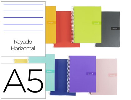 CUADERNO ESPIRAL LIDERPAPEL A5 CRAFTY TAPA FORRADA 80H 90 GR RAYADO HORIZONTAL CON MARGEN COLORES SURTIDOS