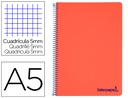 [BJ70] CUADERNO ESPIRAL LIDERPAPEL A5 MICRO WONDER TAPA PLASTICO 120H 90G CUADRO 5MM 5 BANDAS 6 TALADROS COLOR ROJO