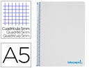 [BJ69] CUADERNO ESPIRAL LIDERPAPEL A5 MICRO WONDER TAPA PLASTICO 120H 90G CUADRO 5MM 5 BANDAS 6 TALADROS COLOR GRIS