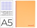 [BJ17] CUADERNO ESPIRAL LIDERPAPEL A5 MICRO WONDER TAPA PLASTICO 120H 90G CUADRO 5MM 5 BANDAS 6 TALADROS COLOR NARANJA