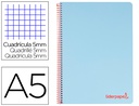 [BJ14] CUADERNO ESPIRAL LIDERPAPEL A5 MICRO WONDER TAPA PLASTICO 120H 90G CUADRO 5MM 5 BANDAS 6 TALADROS COLOR CELESTE