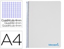 [TH64] CUADERNO ESPIRAL LIDERPAPEL A4 WONDER TAPA PLASTICO 80H 90GR CUADRO 4MM CON MARGEN COLOR GRIS