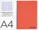 [BA88] CUADERNO ESPIRAL LIDERPAPEL A4 MICRO WONDER TAPA PLASTICO 120H 90 GR CUADRO 5 MM 5 BANDAS 4 TALADROS COLOR ROJO