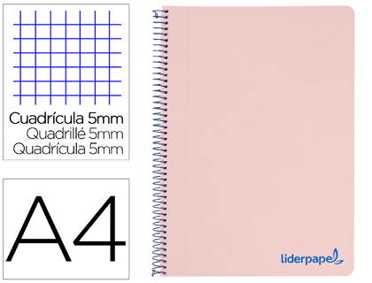 CUADERNO ESPIRAL LIDERPAPEL A4 MICRO WONDER TAPA PLASTICO 120H 90 GR CUADRO 5 MM 5 BANDAS 4 TALADROS COLOR ROSA