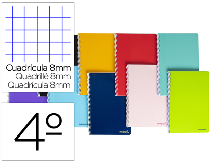 CUADERNO ESPIRAL LIDERPAPEL CUARTO SMART TAPA BLANDA 80H 60GR CUADRO 8MM CON MARGEN COLORES SURTIDOS
